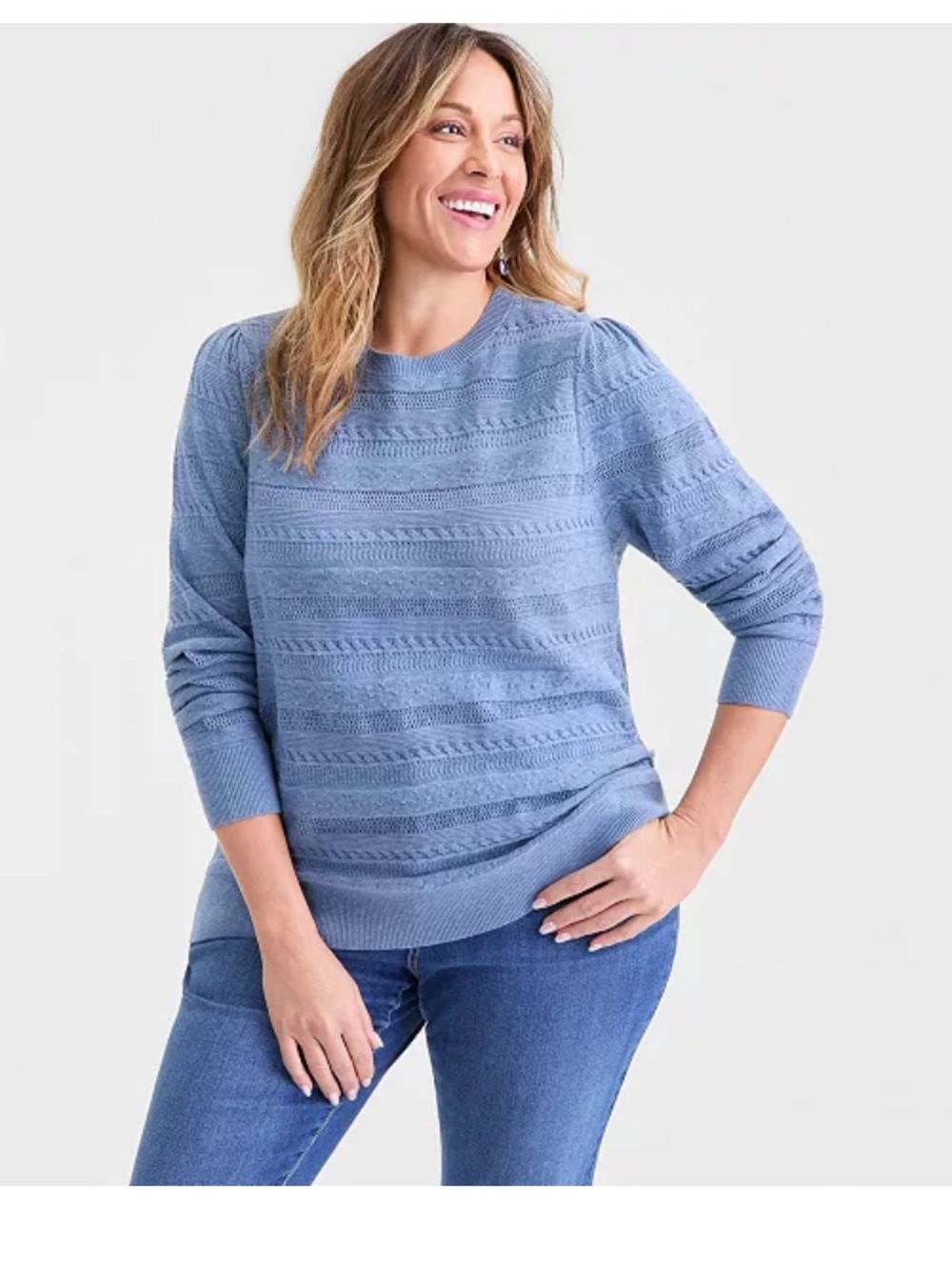 Light Blue Women's Knit Crewneck Sweater